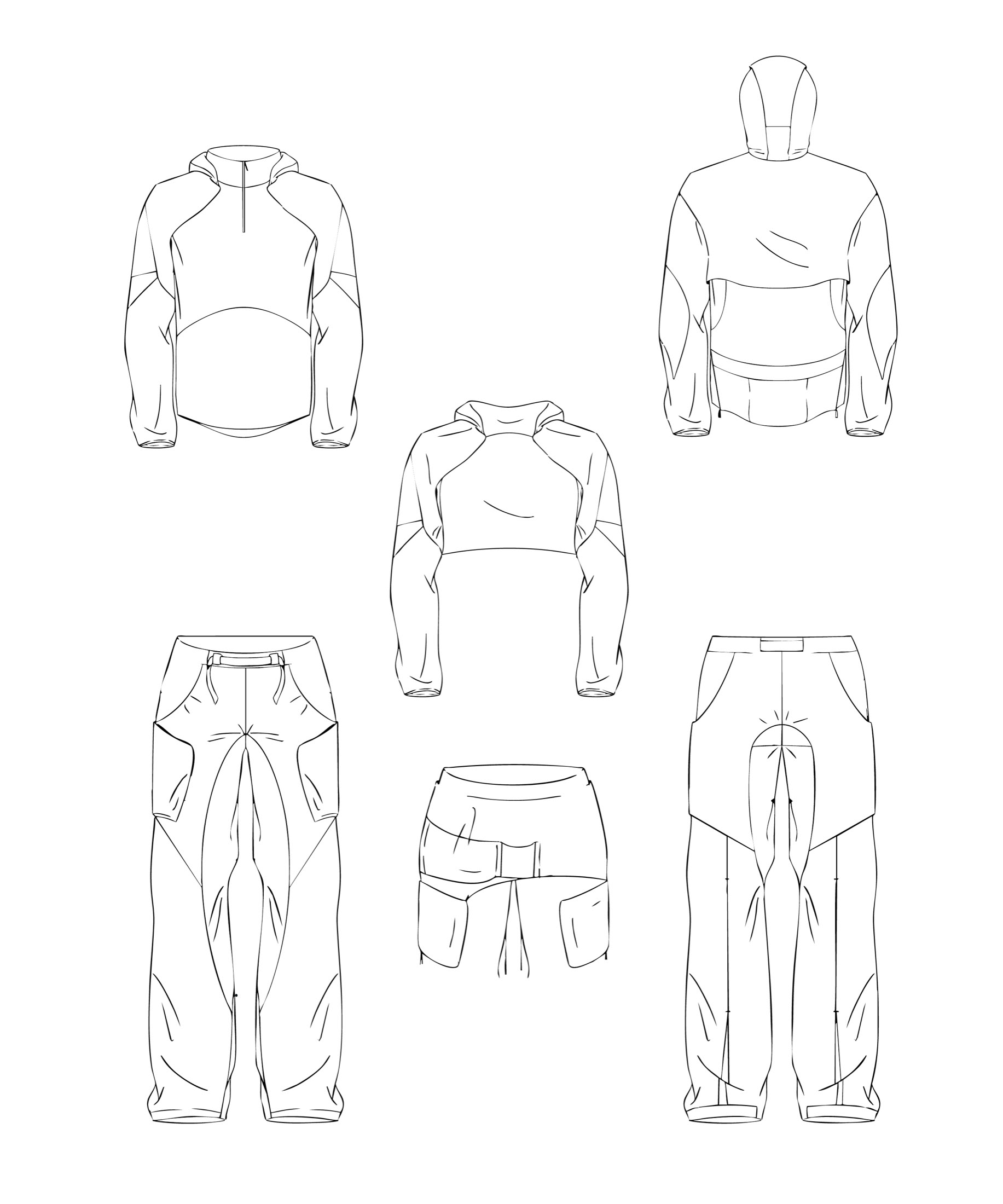 Dibujo técnico de torso y prenda del sistema Pleamar